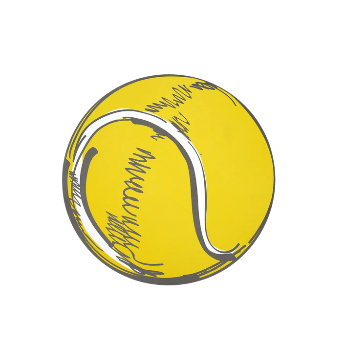 Isolated tennis ball placemat with a transparent background, full cutout.