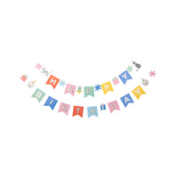Isolated view of full two-strand Cat Happy Birthday Banner on white background