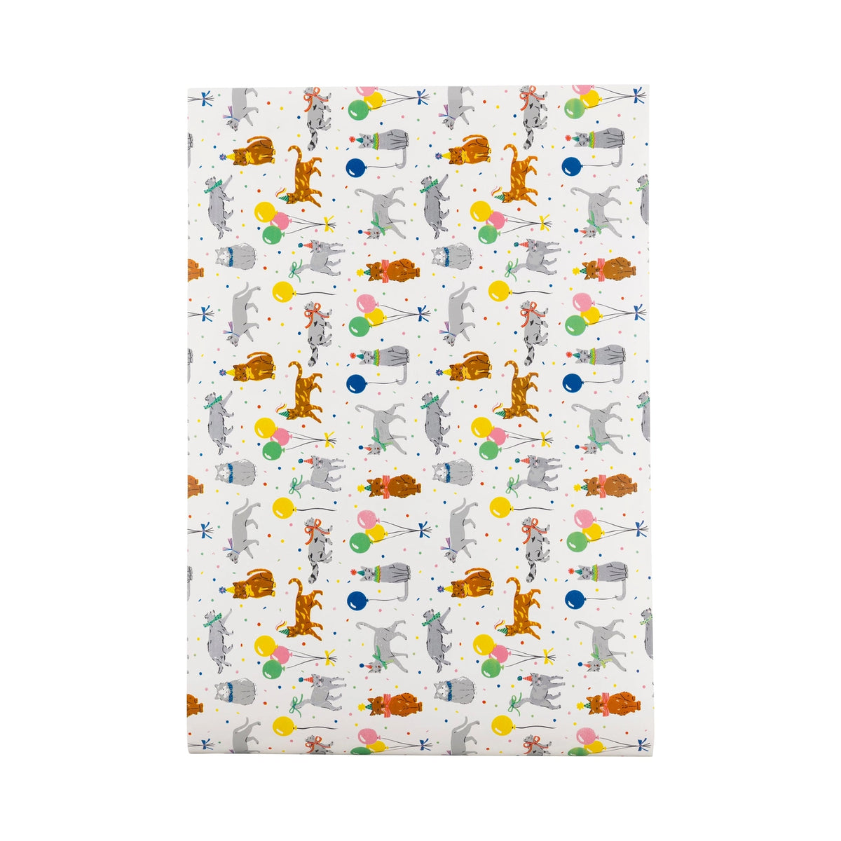 Flat overhead view of full Cat Party Table Runner pattern with colorful cats and confetti