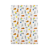 Flat overhead view of full Cat Party Table Runner pattern with colorful cats and confetti