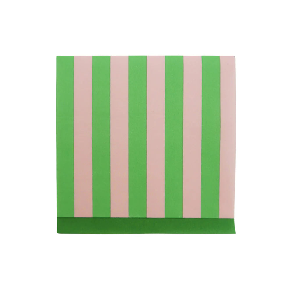 Isolated view of pink and green striped cocktail napkin