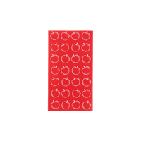 Red guest towel printed with rows of white hand-drawn apples, 5 × 8 in folded.