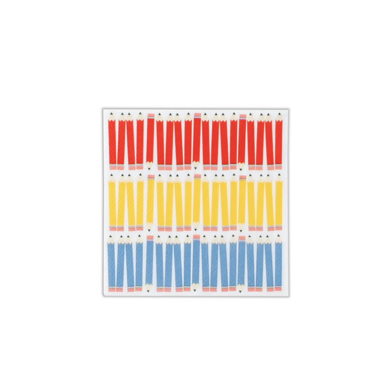 Single square pencil beverage napkin isolated on white background.
