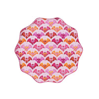 Product shot of full bat pattern dinner plate on white background, scalloped edge visible.