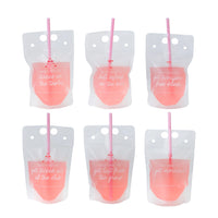  Set of six pouches with different “most likely to” bachelorette quotes arranged in two rows.