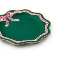 Side stack showing scalloped rim detail on green holiday dinner plates green paper plates