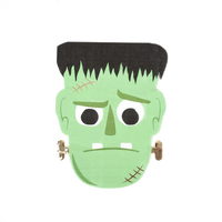Single Frankenstein face napkin on white background showing green face, black hair, and bolts.