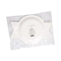 Back view of packaged “Mrs. Claus’ Bakery” shaped Christmas paper plates, set of 8