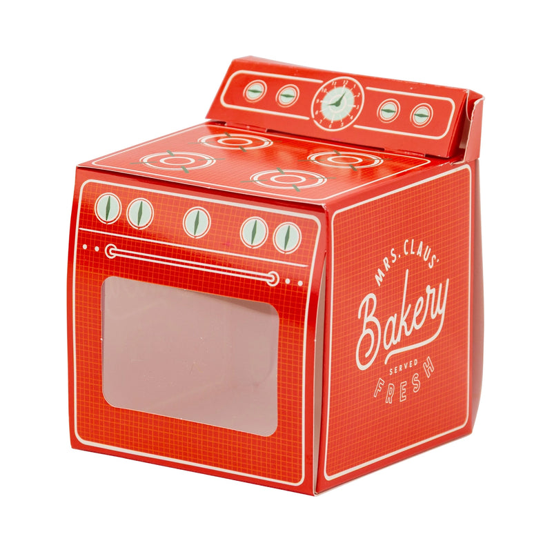 Close-up single red oven box with window, ideal Christmas cookie boxes