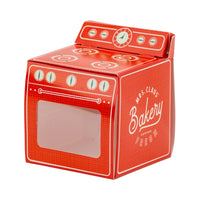 Single red window oven box from Mrs. Claus’ Bakery, ideal Christmas cookie boxes and cupcakes.