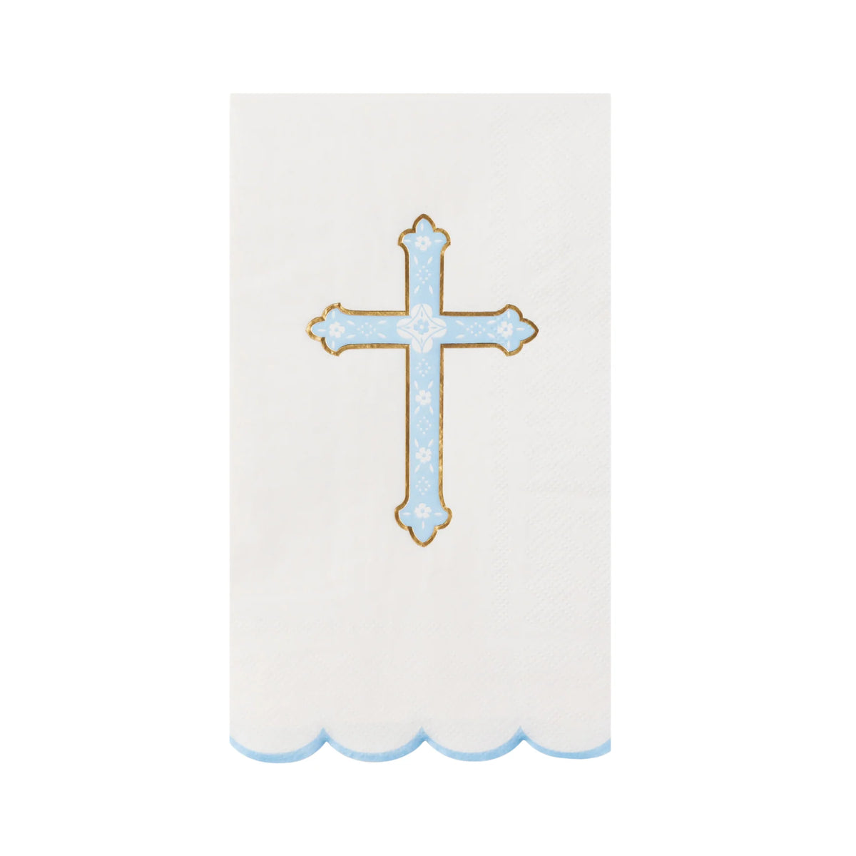 Single guest towel showing sky-blue cross with gold trim, ideal first communion napkins