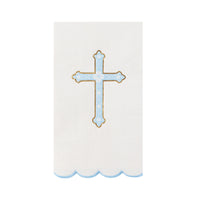 Single guest towel showing sky-blue cross with gold trim, ideal first communion napkins