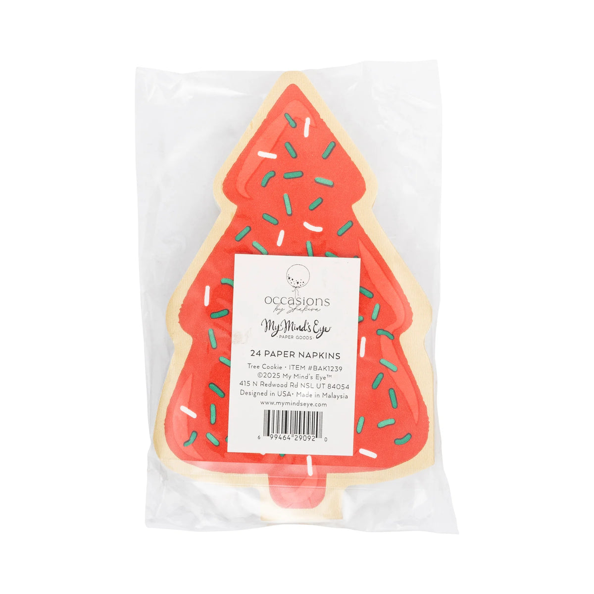 Packaged red tree cookie napkins with sprinkles, set of 24 Christmas paper napkins