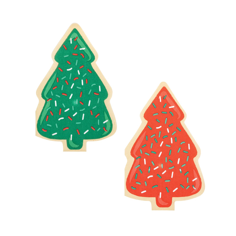 Side-by-side red and green tree cookie napkins, set of 24 Christmas paper napkins