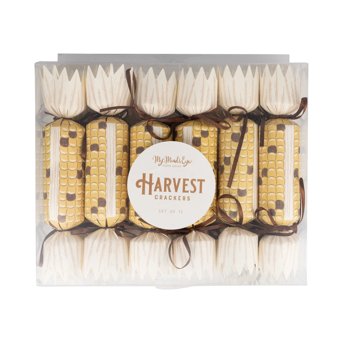 Boxed set of 12 corn shaped party crackers for kids Thanksgiving table