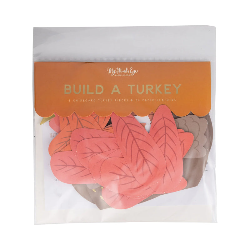 Front package labeled Build a Turkey with paper feathers visible