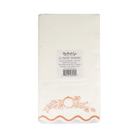 Package of white guest napkins with orange pumpkin border, 24 count