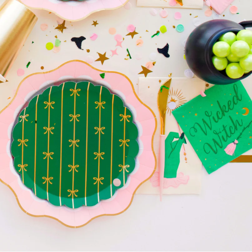 Green halloween napkin reading Wicked Witch with foil stars