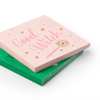 Stacked set of pink and green wicked napkins, foil star details