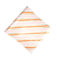 Folded view of orange and pink striped paper table runner sheet