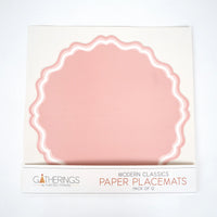 Pack of 12 blush scallop paper placemats, Pink Fancy label shown