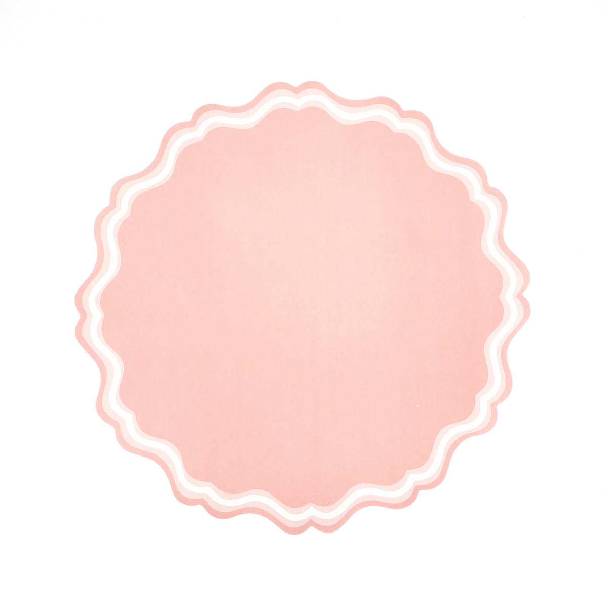 Single blush scalloped pink placemat on white background