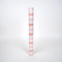 Roll of pink striped paper table runner with gold accents, 18 x 120 inches