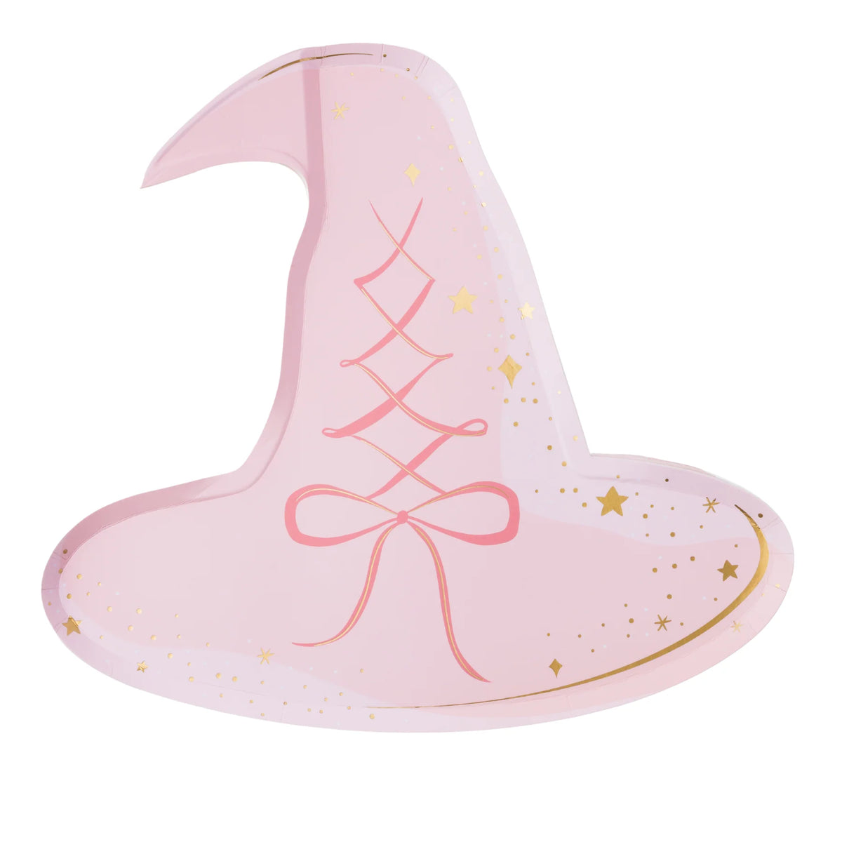 Single pink witch hat plate on white background, large Pink Halloween Plates