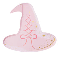 Single pink witch hat plate on white background, large Pink Halloween Plates