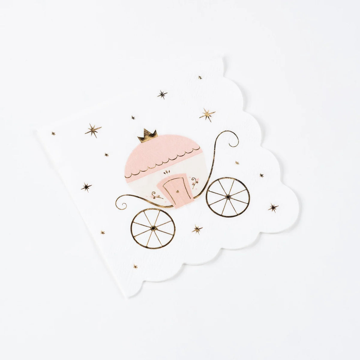 Single carriage napkin with scalloped edge on white background, princess napkins