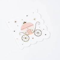 Single carriage napkin with scalloped edge on white background, princess napkins