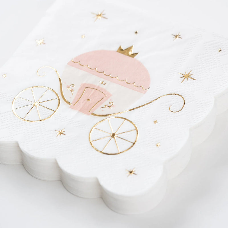 Stack of carriage princess napkins showing gold foil details