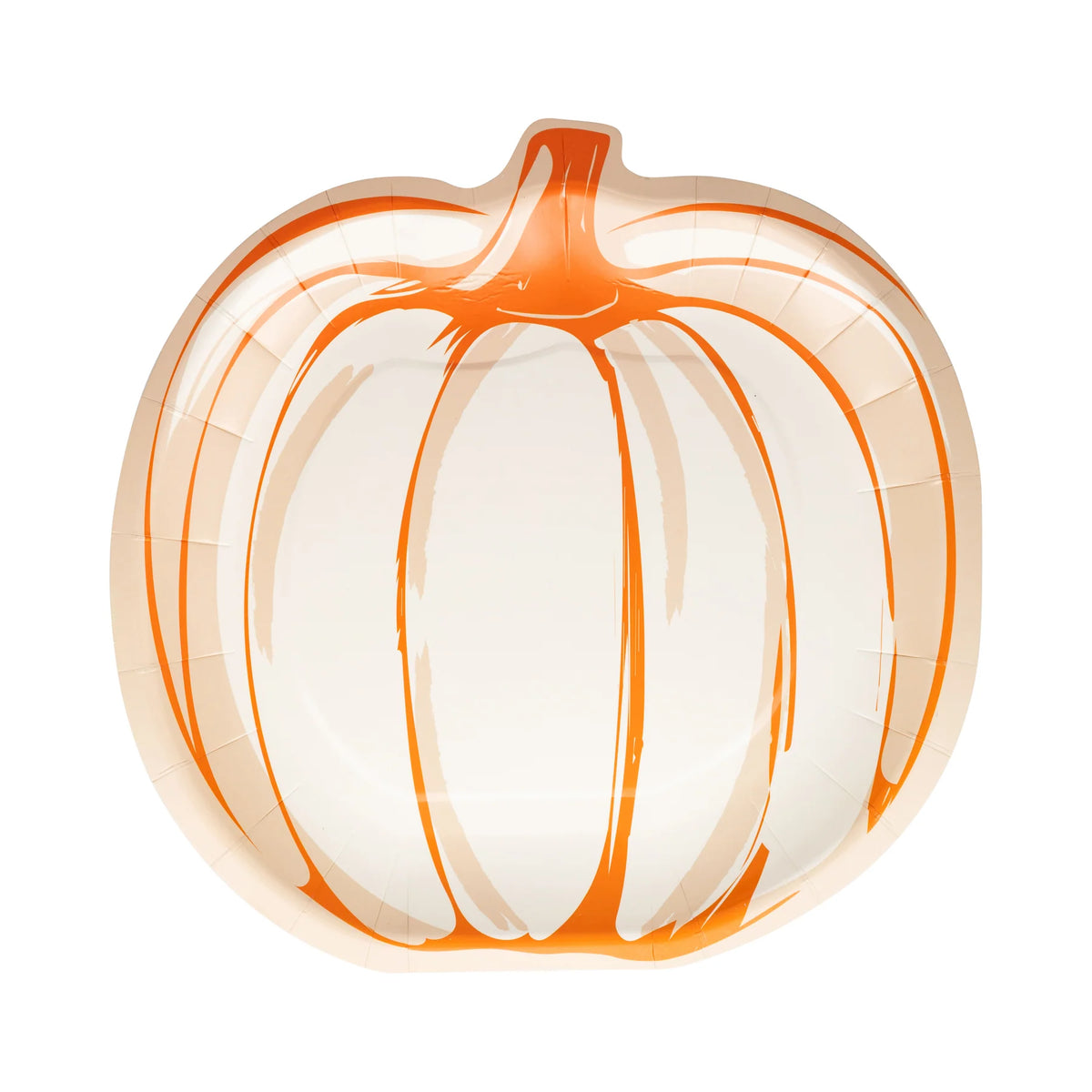 Single pumpkin shaped plate, cream with orange lines and stem