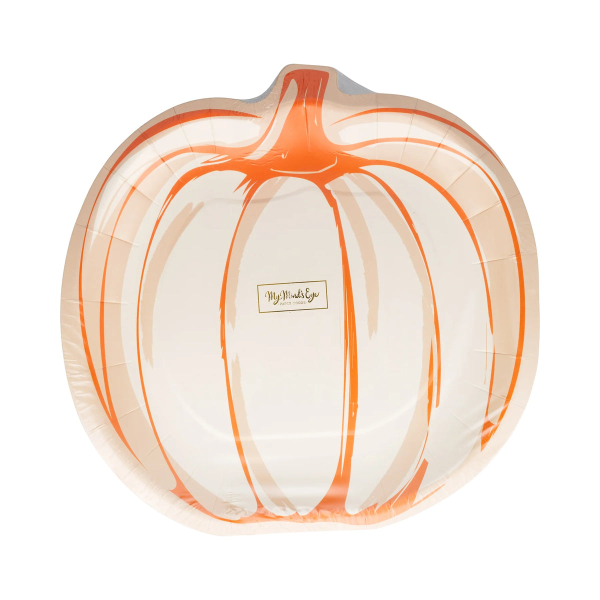 Front pack showing pumpkin shaped plate with orange line art design
