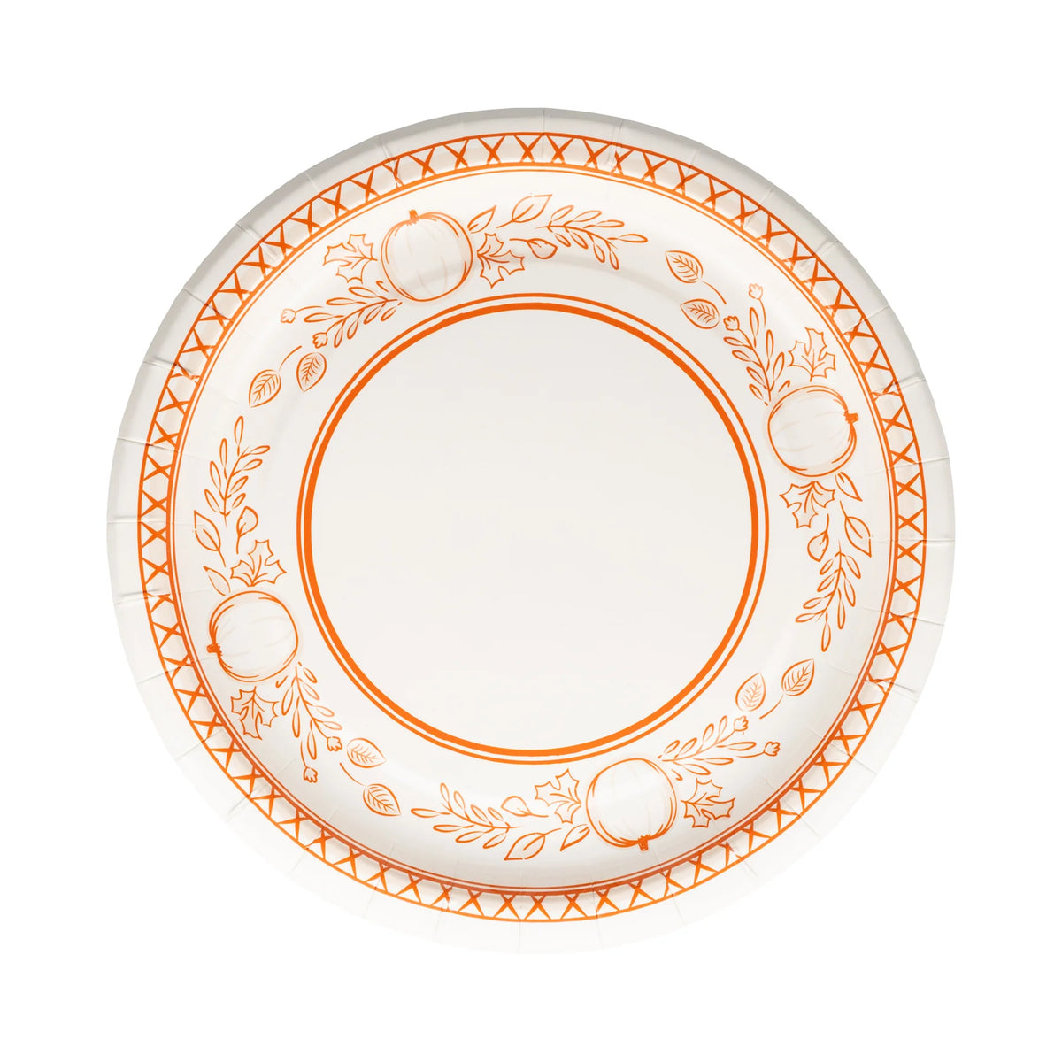 Single round dessert plate with orange pumpkin border, 8 inch