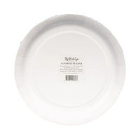 Back of pumpkin round dessert paper plates package, 8 count