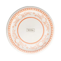 Front pack showing 8 inch round plates with pumpkin border