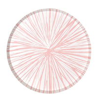 Pink Radiance dinner plate with soft sunburst lines, glossy rim, classic pink party plates
