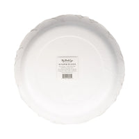 Back of rust scalloped 10 inch paper plates package, 8 count