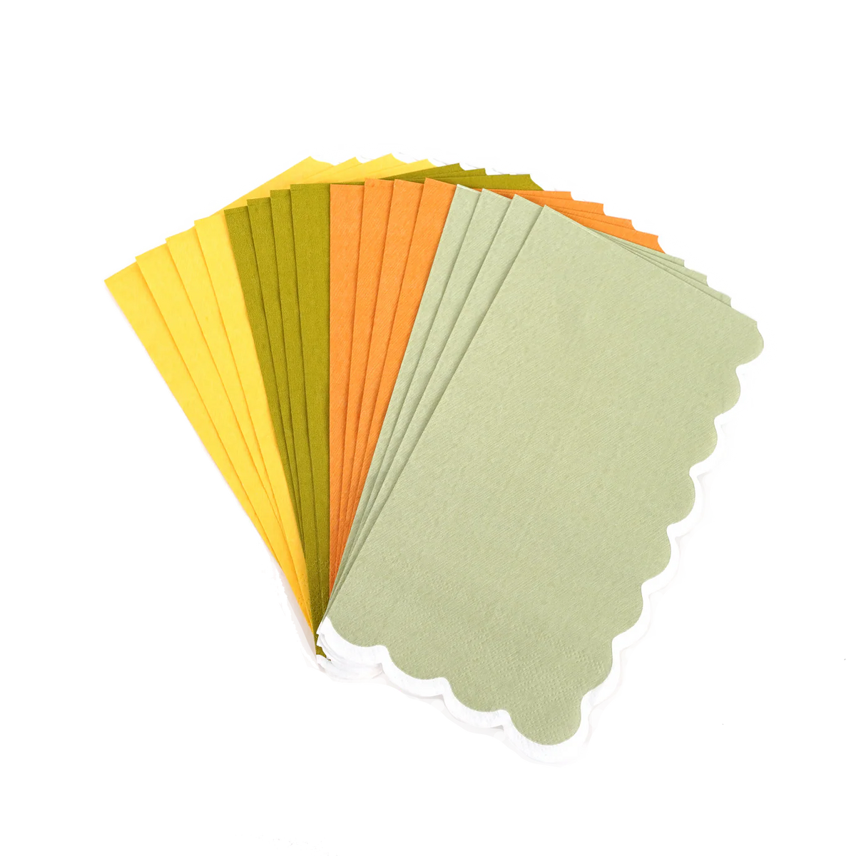 Fan of mixed color scallop paper guest towels, pack of 16