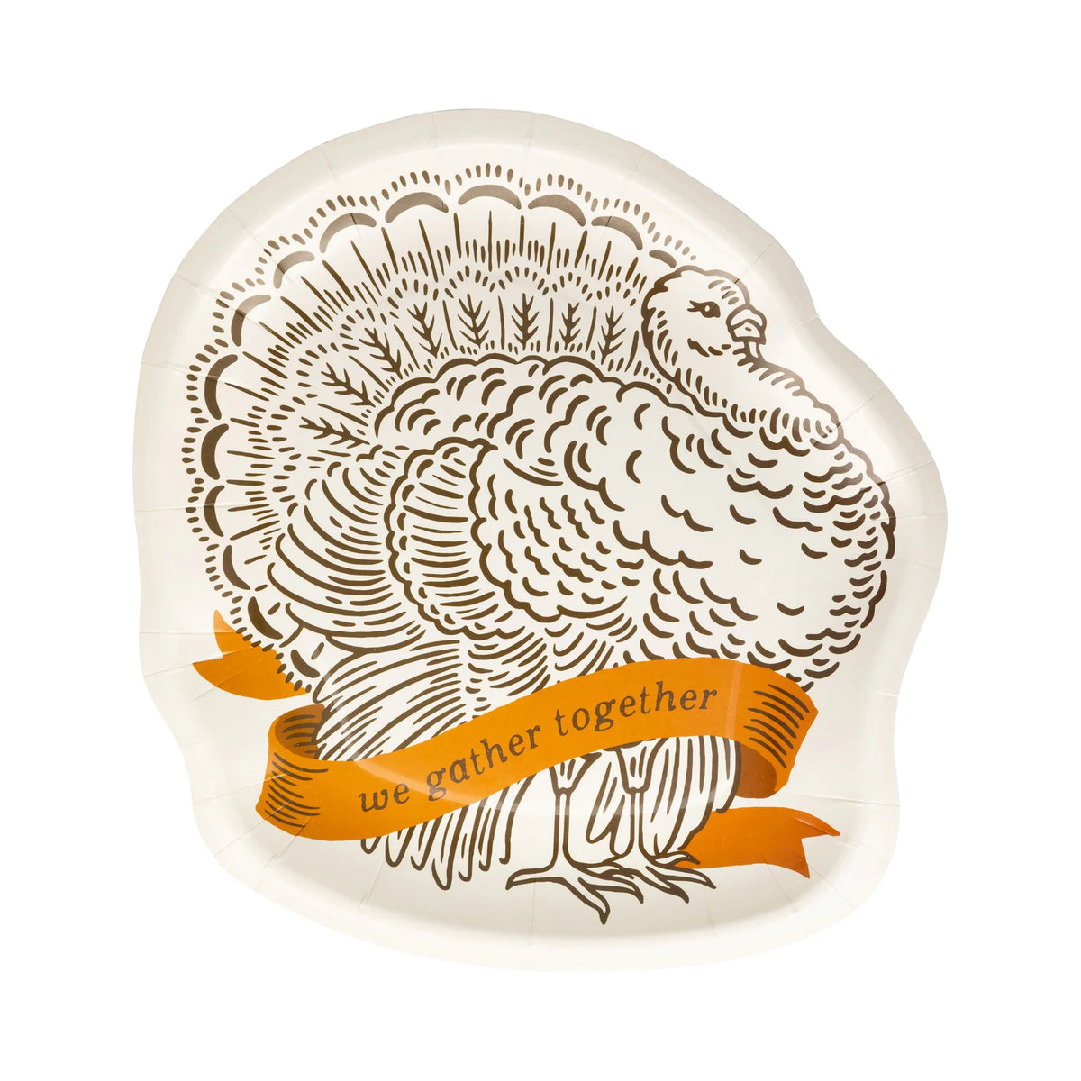 Cream turkey plate with banner, 9 x 9 inches, front view