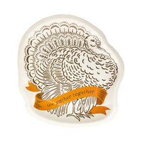 Cream turkey plate with banner, 9 x 9 inches, front view