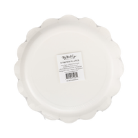 Back of the Moonlight paper plate showing the plain cream scalloped shape and "8 Paper Plates" packaging label.