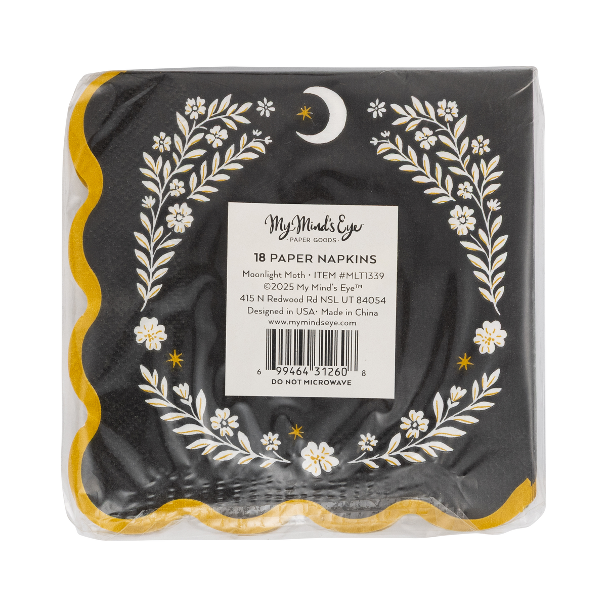 Packaged moth paper napkins in clear wrap with product label showing the 18-count.