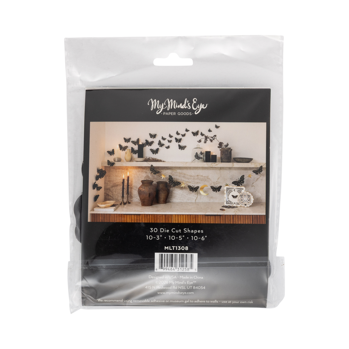Back of the moth wall decor packaging showing product details and label.