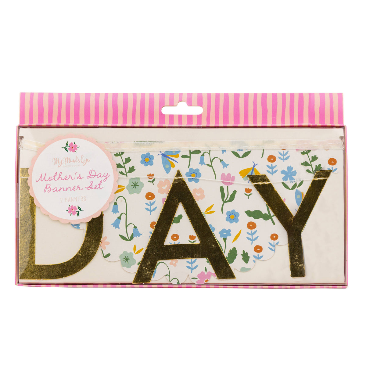 Packaged Mother’s Day banner set with gold letters and floral bunting
