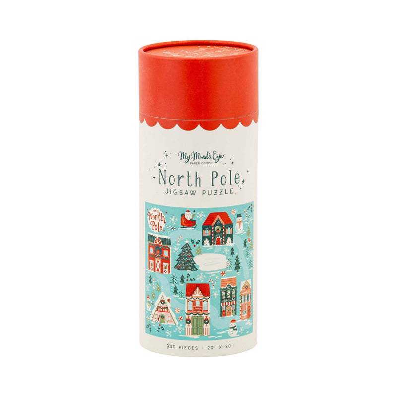 North Pole Jigsaw Puzzle in decorative red and white tube packaging