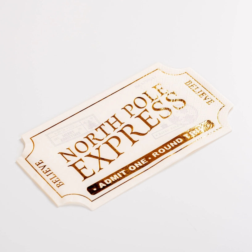 Angled single ticket napkin with gold foil BELIEVE corners