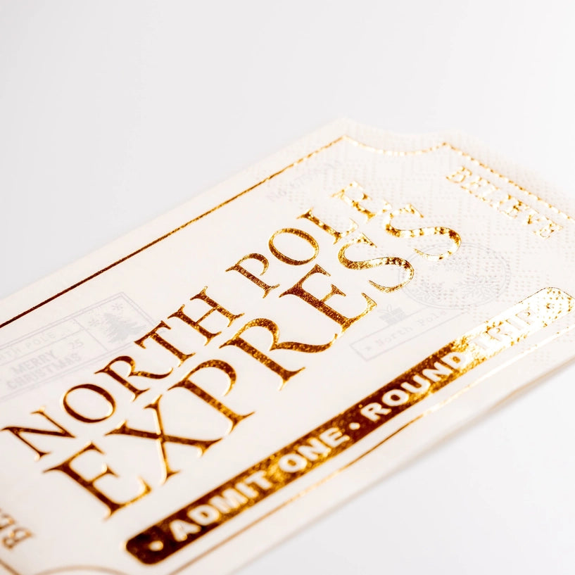 Close foil detail on NORTH POLE EXPRESS lettering