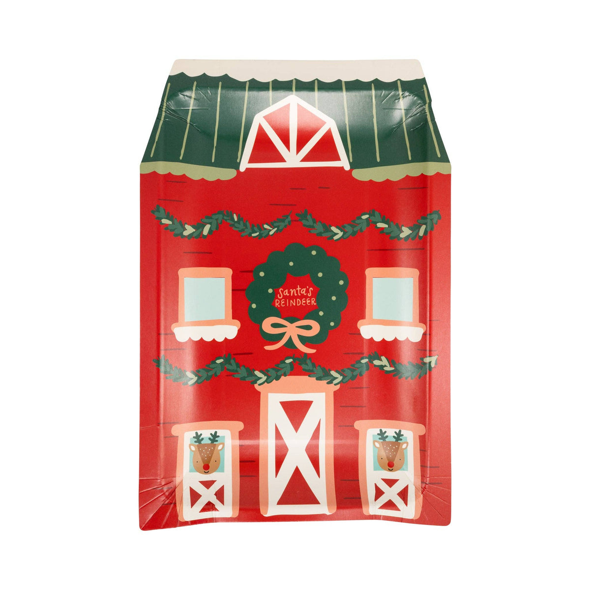Santa’s Reindeer Barn plate with wreath and festive garlands